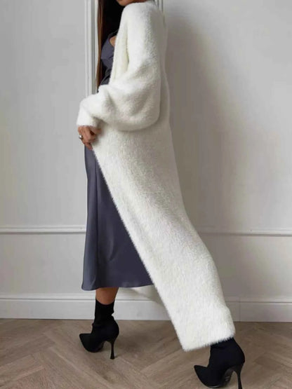 Fuzzy Open Front Longline Cardigan-Free Shipping - aurelia-clothing-8955