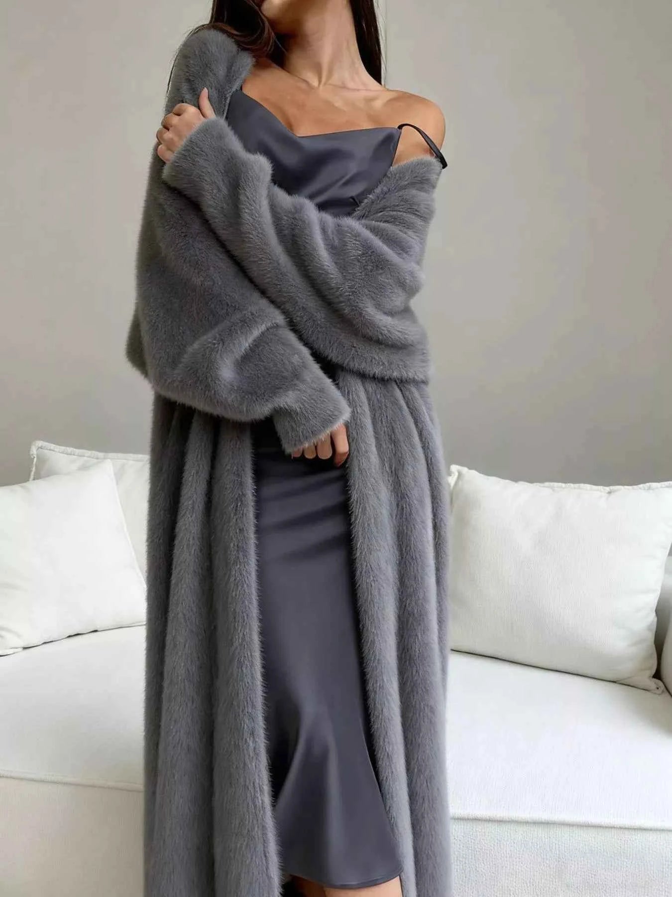 Fuzzy Open Front Longline Cardigan-Free Shipping - aurelia-clothing-8955