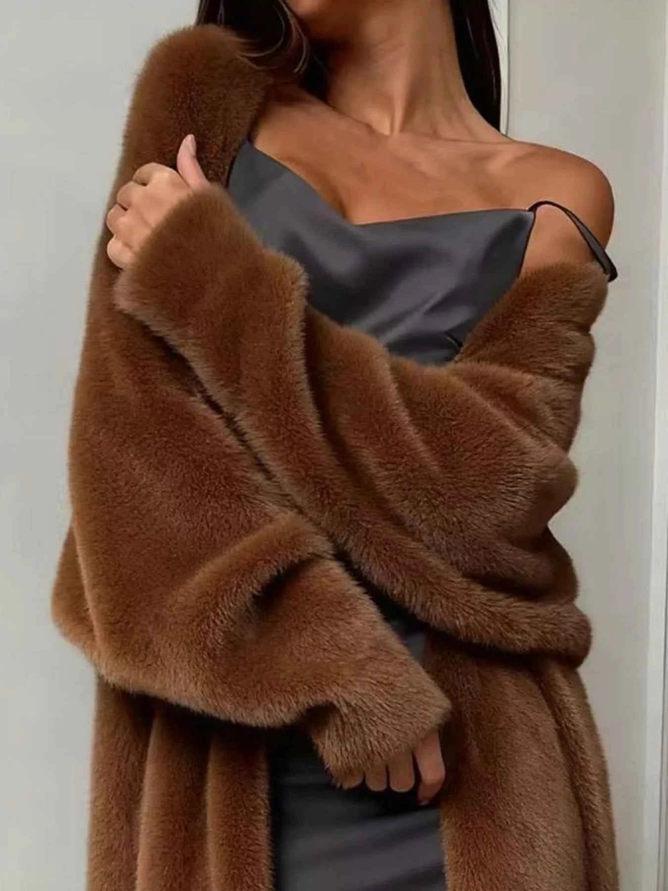 Fuzzy Open Front Longline Cardigan-Free Shipping - aurelia-clothing-8955
