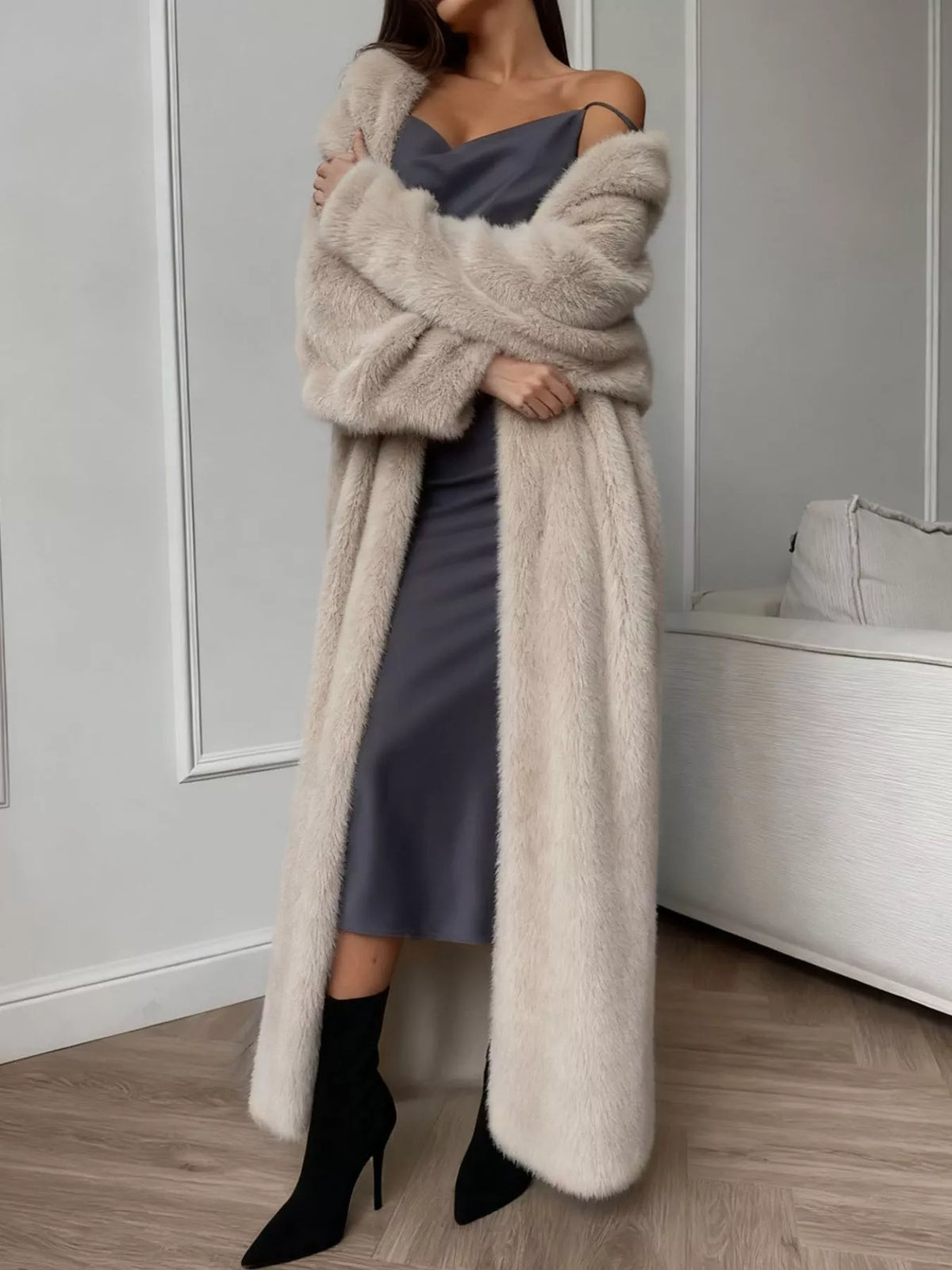 Fuzzy Open Front Longline Cardigan-Free Shipping - aurelia-clothing-8955