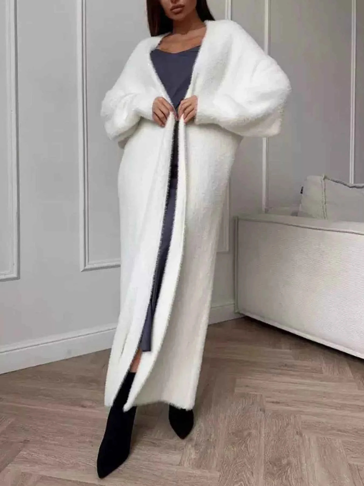 Fuzzy Open Front Longline Cardigan-Free Shipping - aurelia-clothing-8955