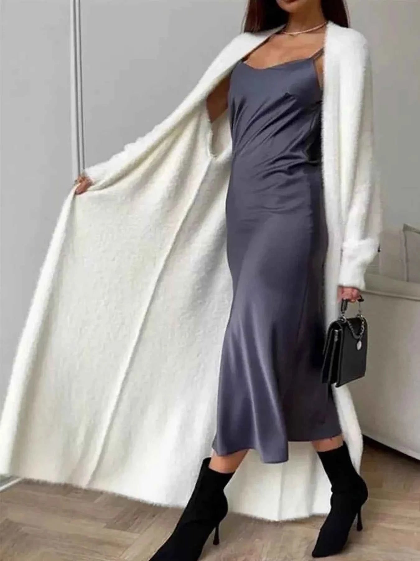Fuzzy Open Front Longline Cardigan-Free Shipping - aurelia-clothing-8955