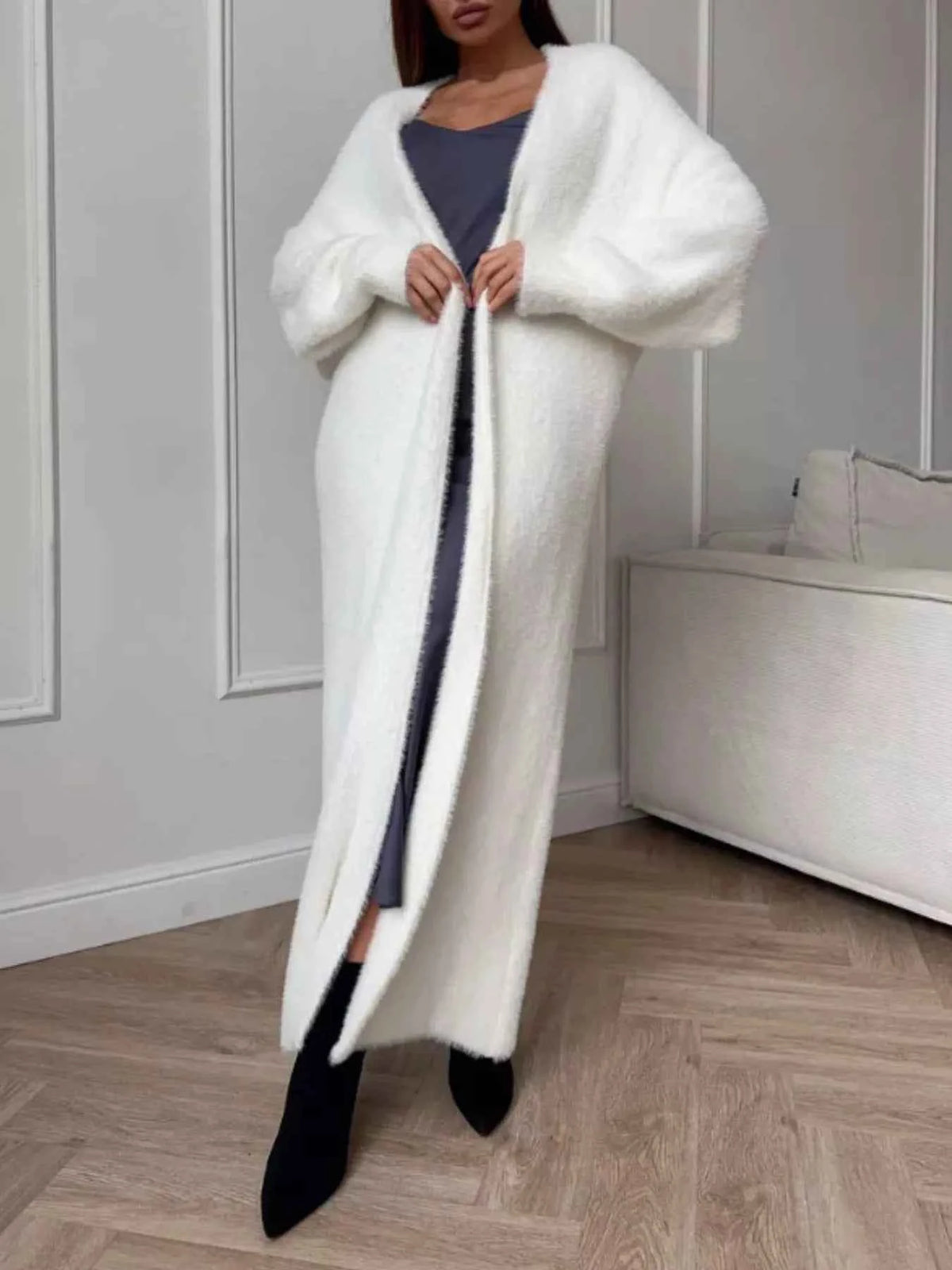 Fuzzy Open Front Longline Cardigan-Free Shipping - aurelia-clothing-8955