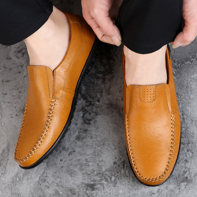 Genuine Leather Mens Moccasin Shoes Black Men Flats Breathable Casual Italian Loafers Comfortable Plus Size - Free Shipping - aurelia-clothing-8955