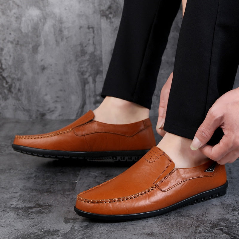 Genuine Leather Mens Moccasin Shoes Black Men Flats Breathable Casual Italian Loafers Comfortable Plus Size - Free Shipping - aurelia-clothing-8955
