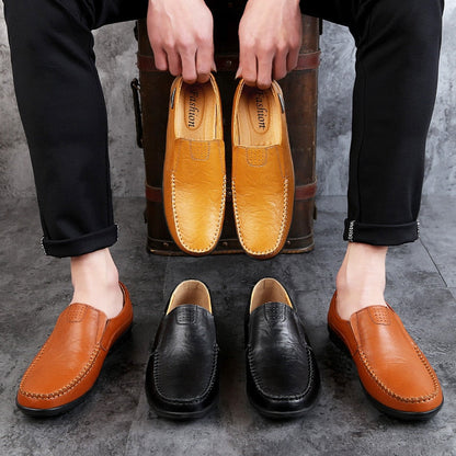 Genuine Leather Mens Moccasin Shoes Black Men Flats Breathable Casual Italian Loafers Comfortable Plus Size - Free Shipping - aurelia-clothing-8955