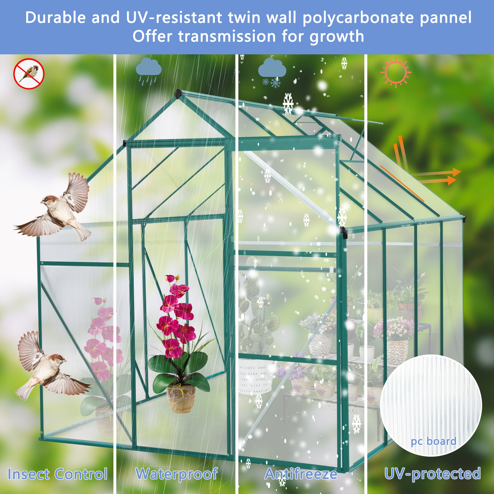 Green-6 x 8 FT Outdoor Patio Greenhouse - Free Shipping - aurelia-clothing-8955