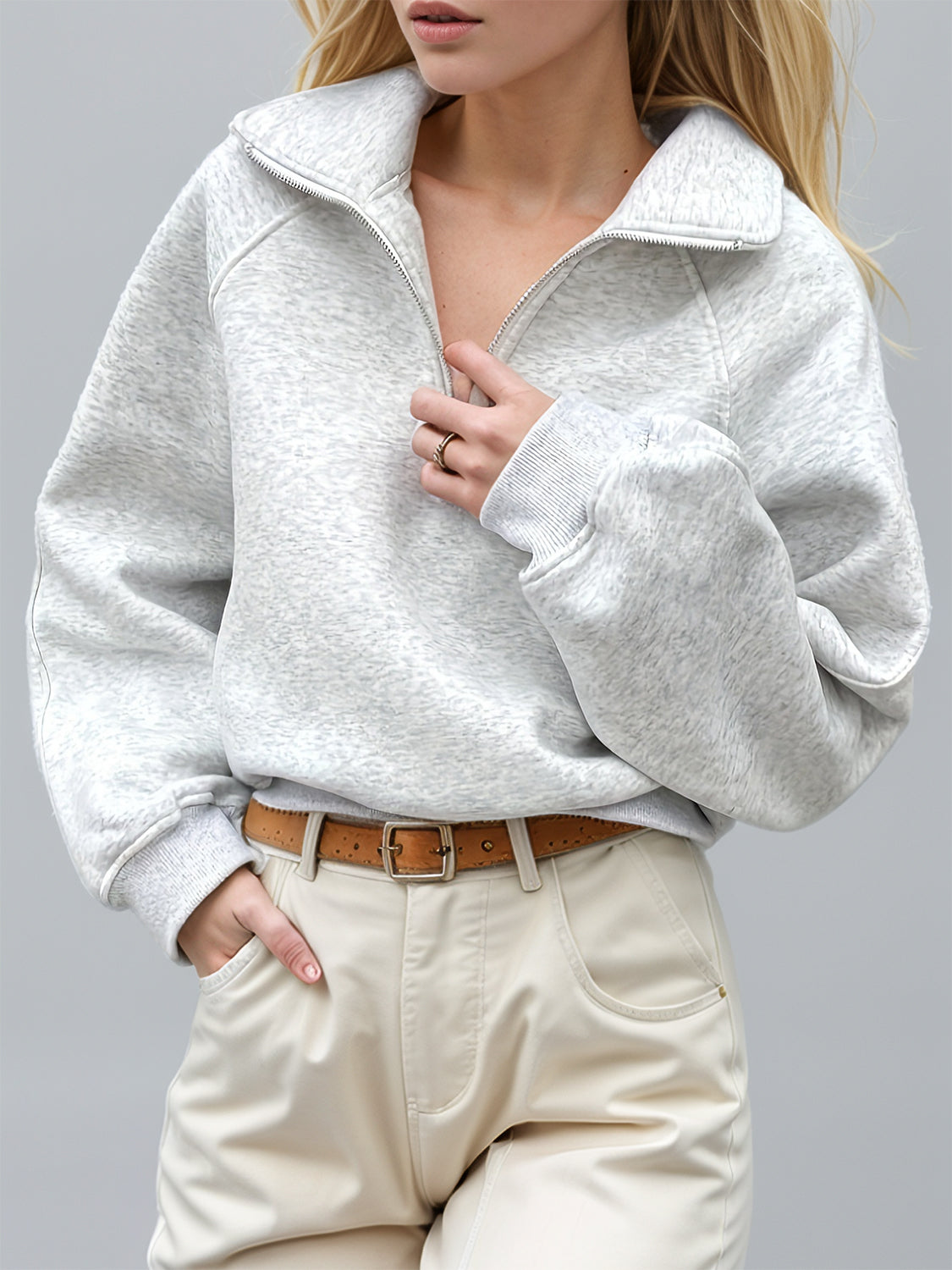 Half Zip Long Sleeve Sweatshirt - aurelia-clothing-8955
