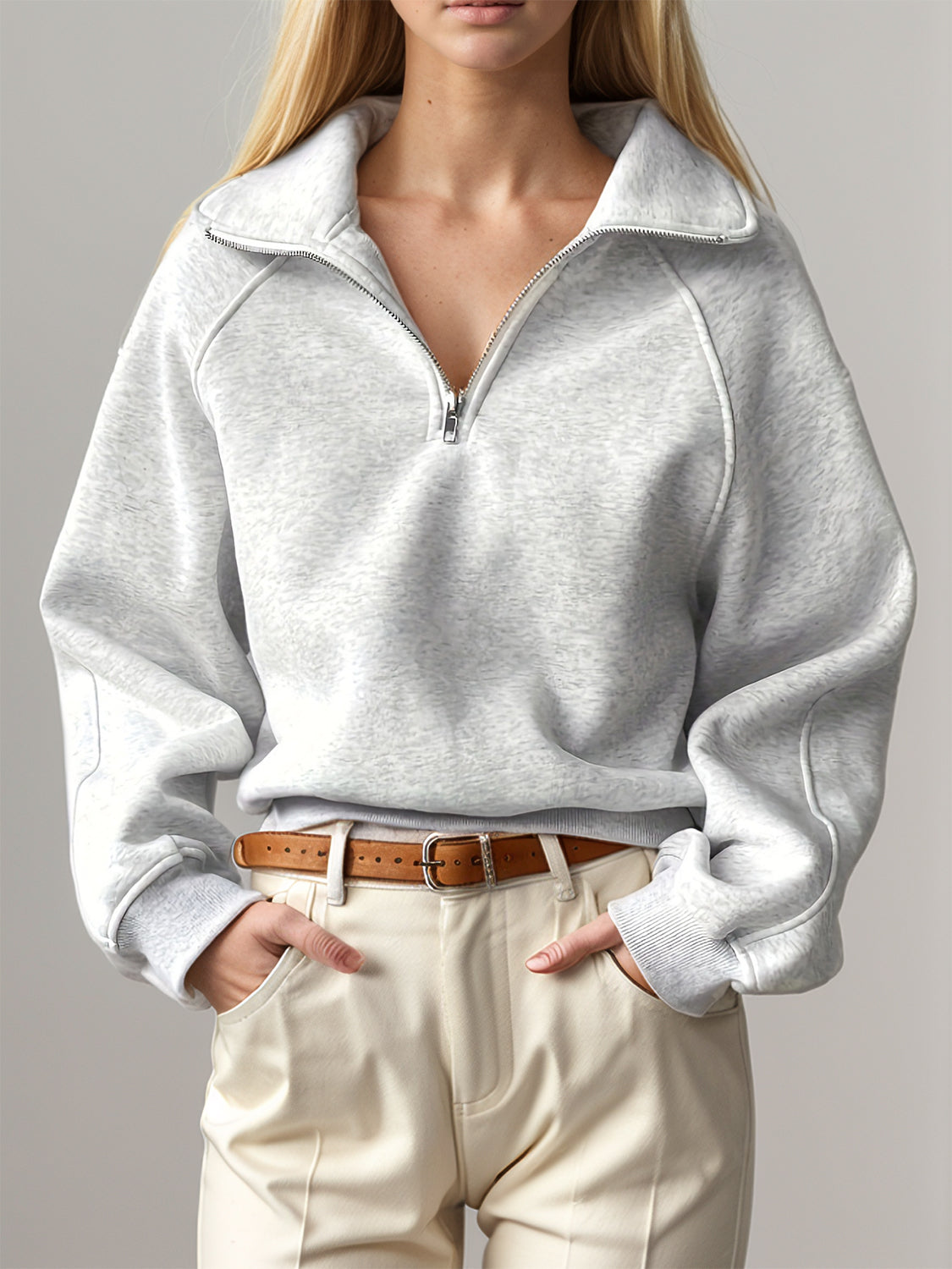 Half Zip Long Sleeve Sweatshirt - aurelia-clothing-8955