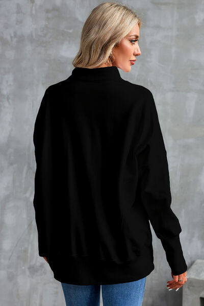 Half Zip Pocketed Dropped Shoulder Sweatshirt - aurelia-clothing-8955