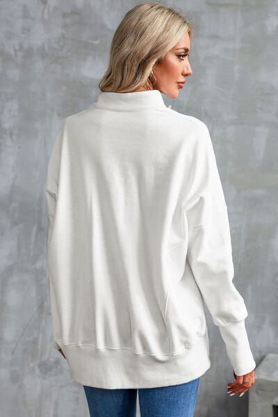 Half Zip Pocketed Dropped Shoulder Sweatshirt - aurelia-clothing-8955