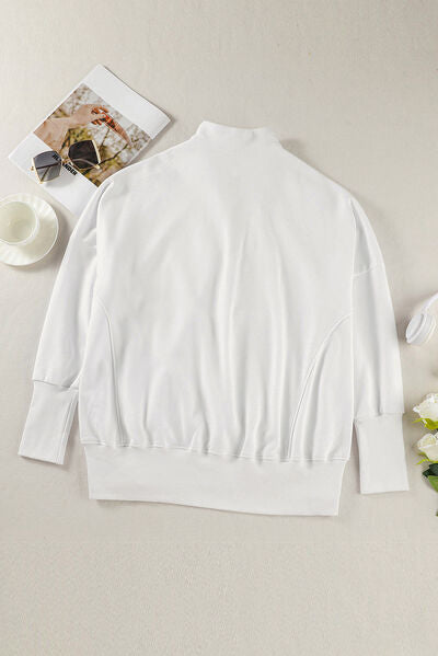 Half Zip Pocketed Dropped Shoulder Sweatshirt - aurelia-clothing-8955