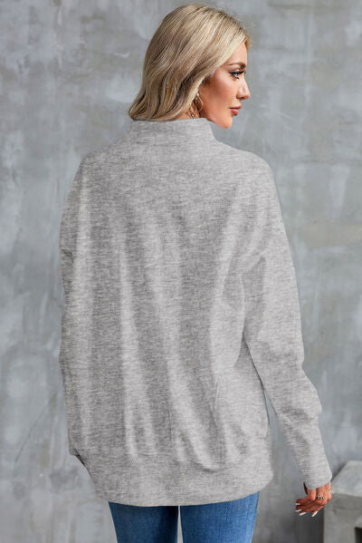 Half Zip Pocketed Dropped Shoulder Sweatshirt - aurelia-clothing-8955