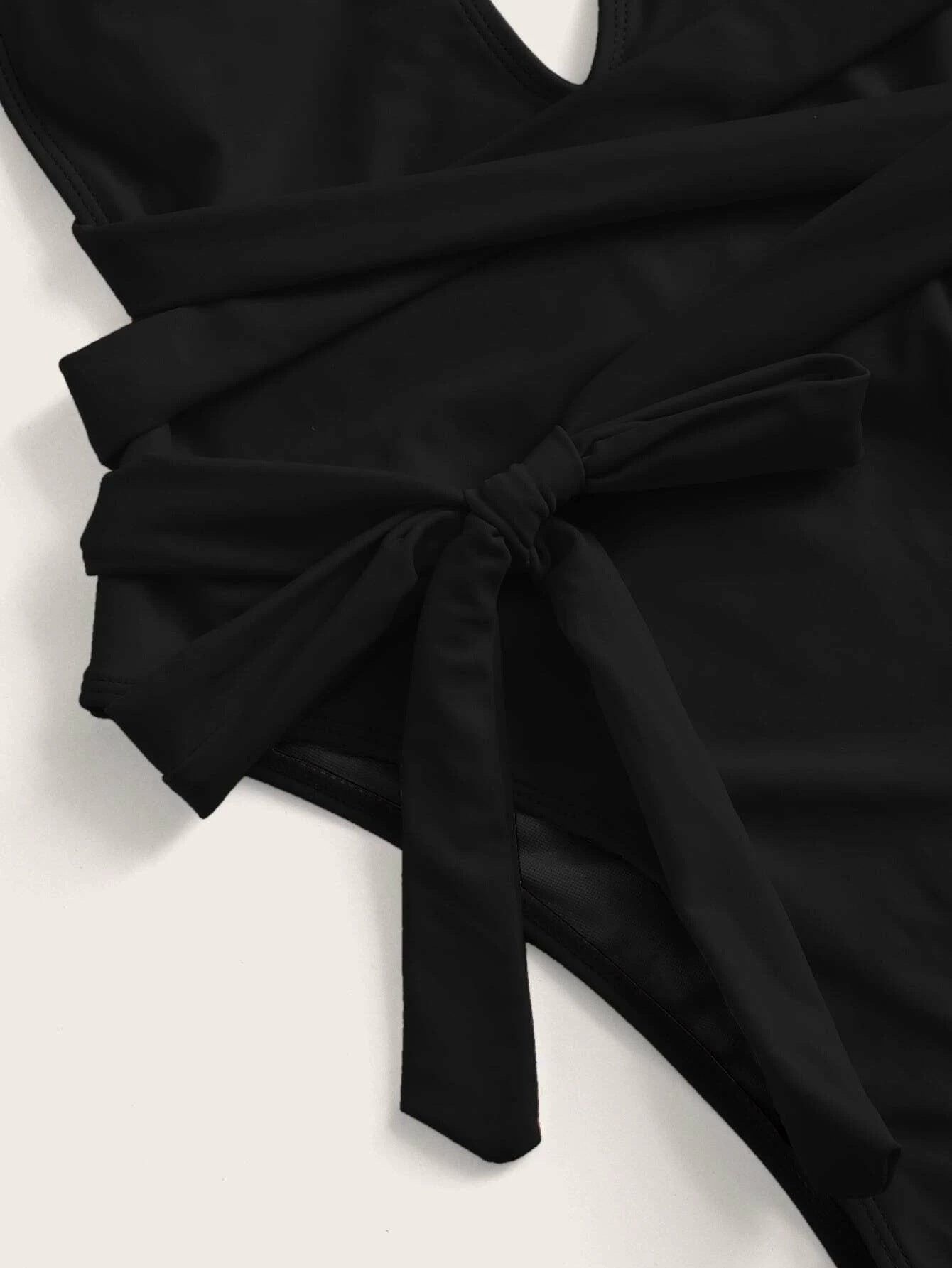 Halter Neck Deep V Tied One-Piece Swimsuit-Free Shipping - aurelia-clothing-8955