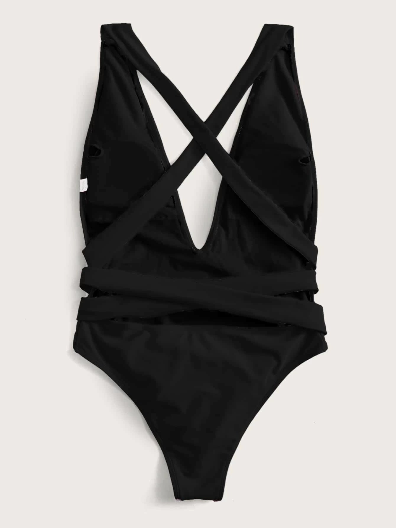 Halter Neck Deep V Tied One-Piece Swimsuit-Free Shipping - aurelia-clothing-8955