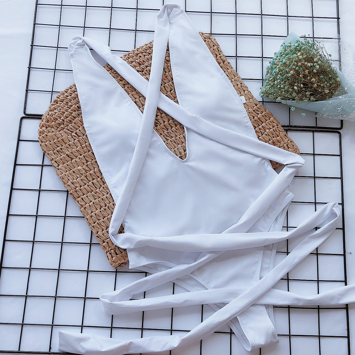 Halter Neck Deep V Tied One-Piece Swimsuit-Free Shipping - aurelia-clothing-8955