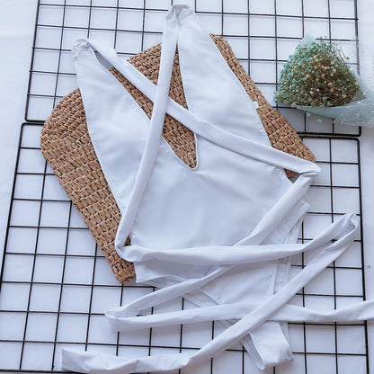 Halter Neck Deep V Tied One-Piece Swimsuit-Free Shipping - aurelia-clothing-8955