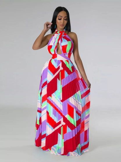 Halter Neck Pleated Maxi Dress-Free Shipping - aurelia-clothing-8955