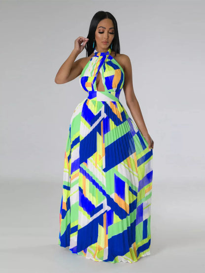 Halter Neck Pleated Maxi Dress-Free Shipping - aurelia-clothing-8955