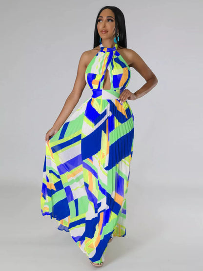 Halter Neck Pleated Maxi Dress-Free Shipping - aurelia-clothing-8955