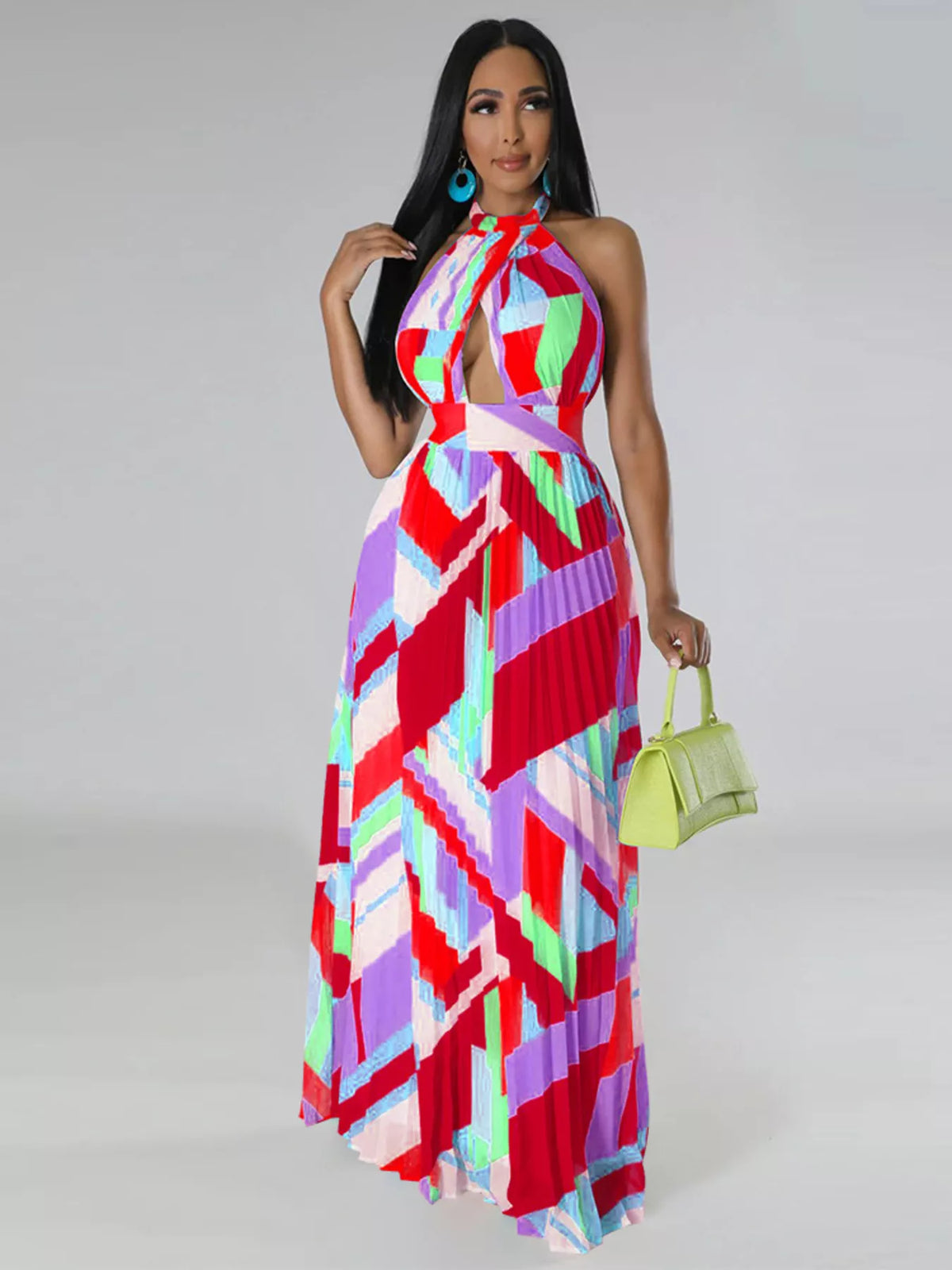 Halter Neck Pleated Maxi Dress-Free Shipping - aurelia-clothing-8955