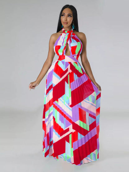 Halter Neck Pleated Maxi Dress-Free Shipping - aurelia-clothing-8955
