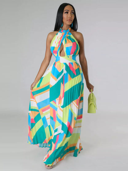 Halter Neck Pleated Maxi Dress-Free Shipping - aurelia-clothing-8955