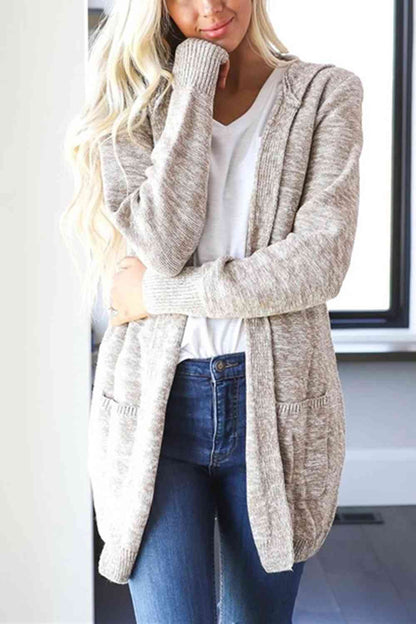 Heathered Open Front Cardigan with Pockets - Free Shipping - aurelia-clothing-8955
