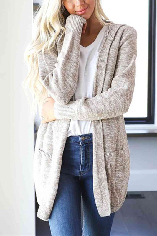 Heathered Open Front Cardigan with Pockets - Free Shipping - aurelia-clothing-8955