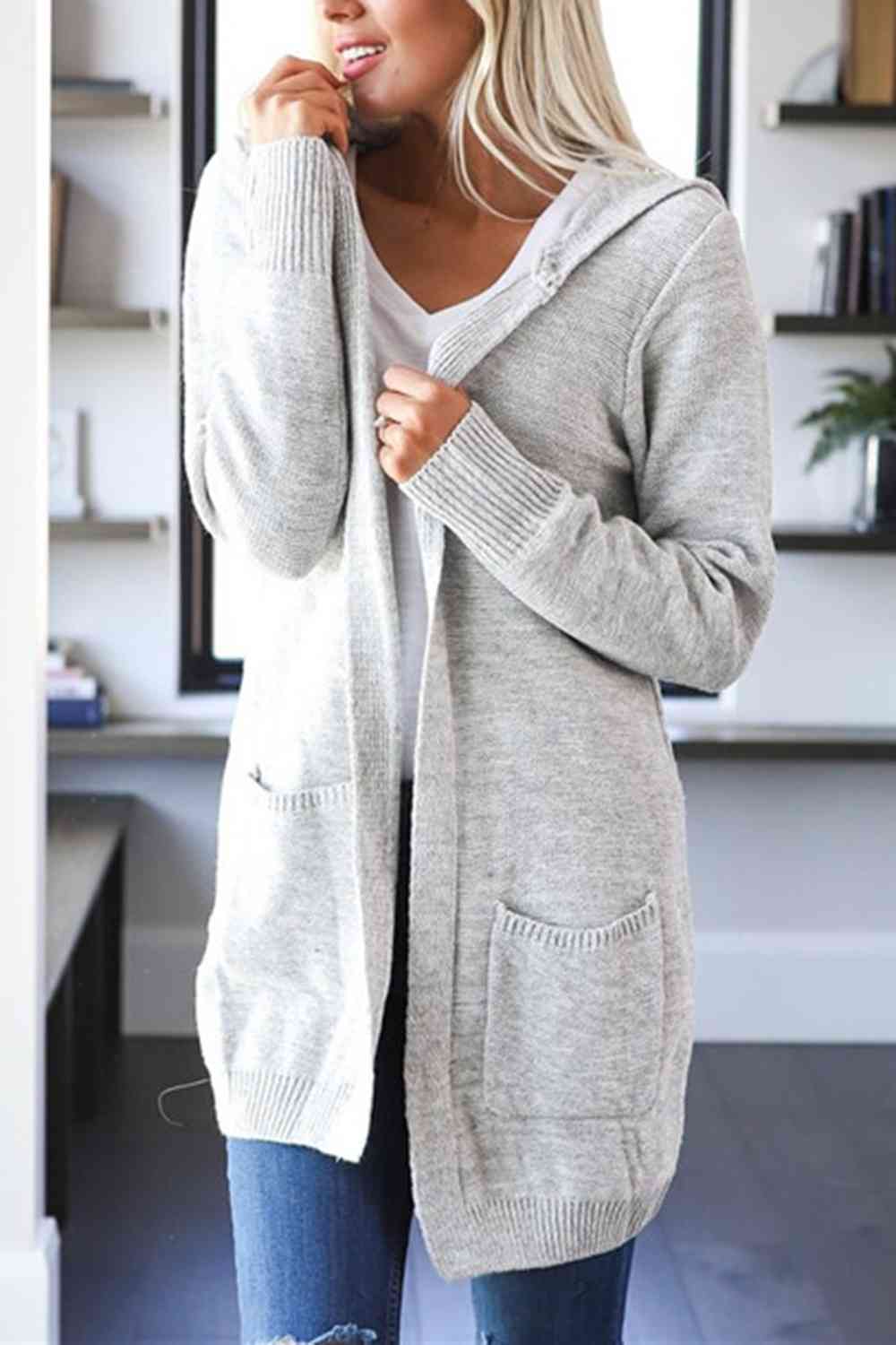 Heathered Open Front Cardigan with Pockets - Free Shipping - aurelia-clothing-8955