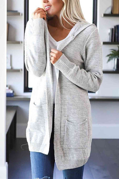 Heathered Open Front Cardigan with Pockets - Free Shipping - aurelia-clothing-8955