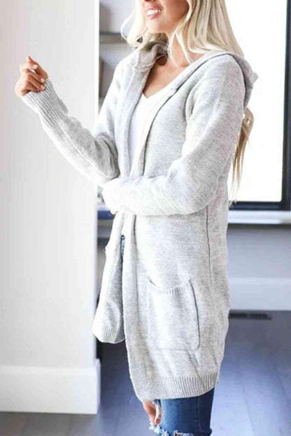 Heathered Open Front Cardigan with Pockets - Free Shipping - aurelia-clothing-8955