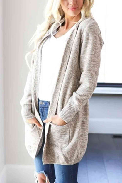Heathered Open Front Cardigan with Pockets - Free Shipping - aurelia-clothing-8955