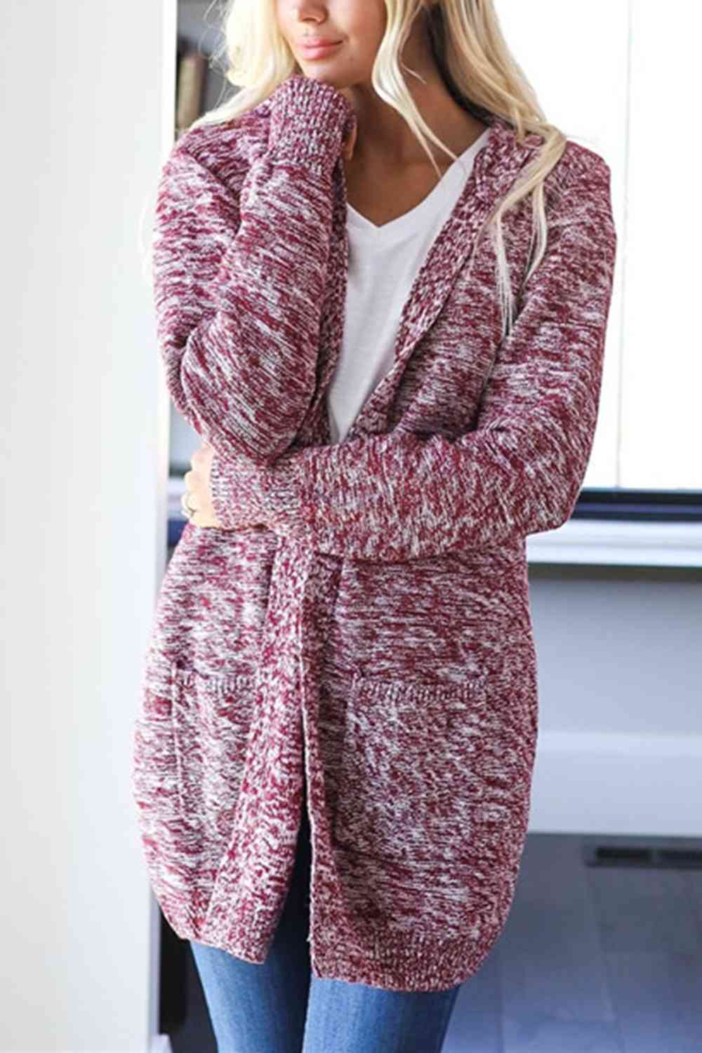 Heathered Open Front Cardigan with Pockets - Free Shipping - aurelia-clothing-8955