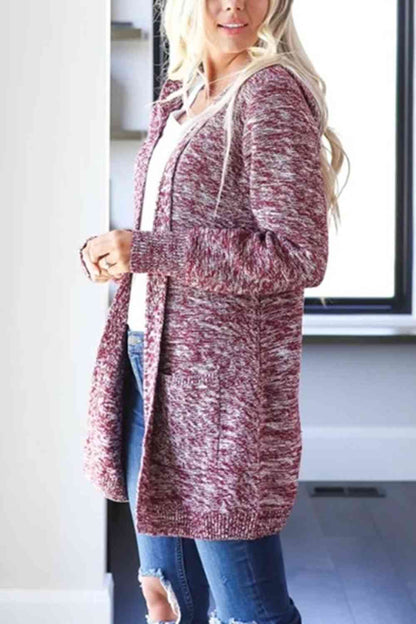 Heathered Open Front Cardigan with Pockets - Free Shipping - aurelia-clothing-8955