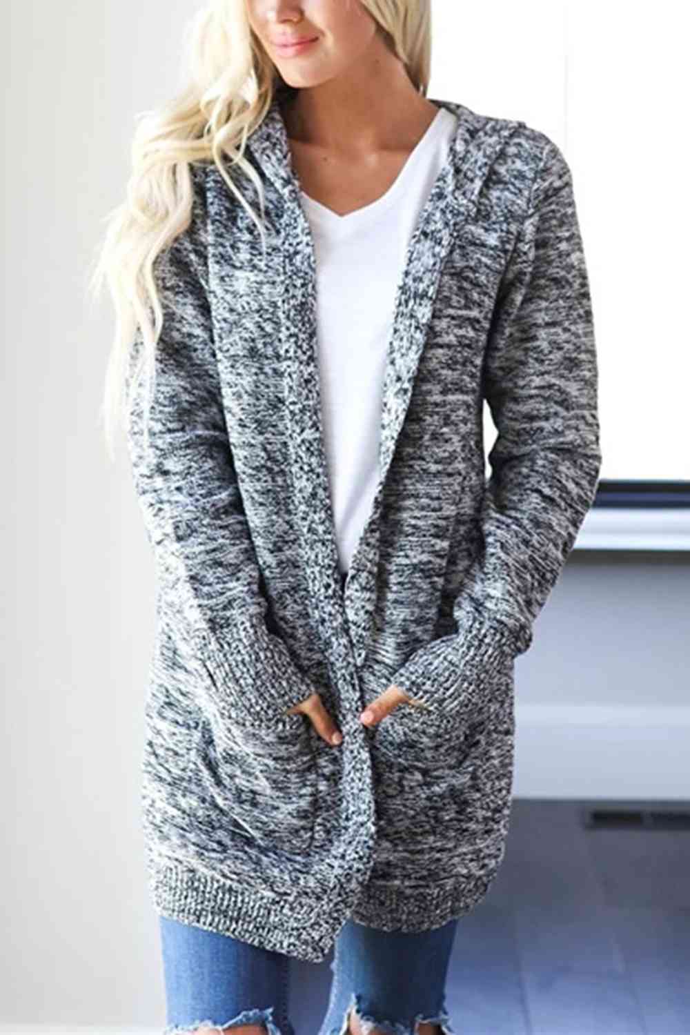 Heathered Open Front Cardigan with Pockets - Free Shipping - aurelia-clothing-8955