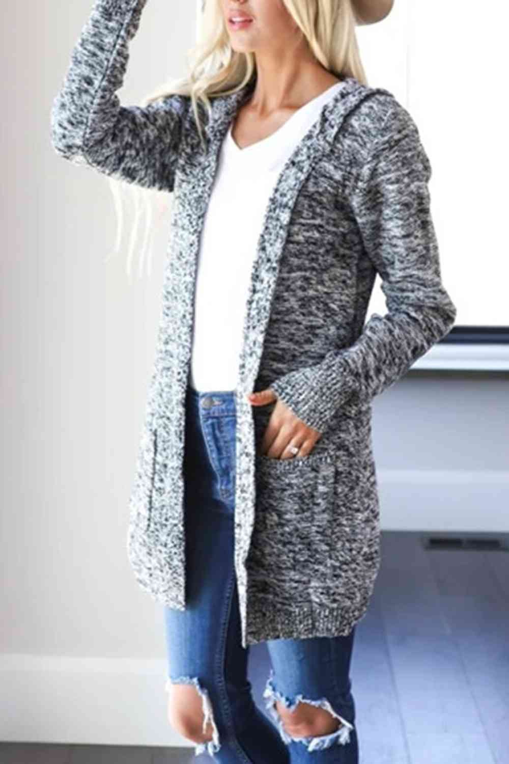 Heathered Open Front Cardigan with Pockets - Free Shipping - aurelia-clothing-8955