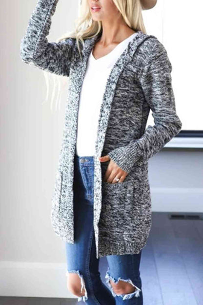 Heathered Open Front Cardigan with Pockets - Free Shipping - aurelia-clothing-8955