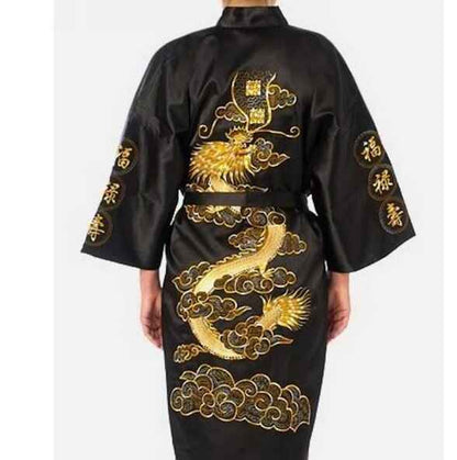 Hot Sale Burgundy Chinese Men Silk Satin Robe Novelty Traditional Embroidery Dragon Kimono Yukata Bath Gown Size M L XL XXL XXXL - aurelia-clothing-8955