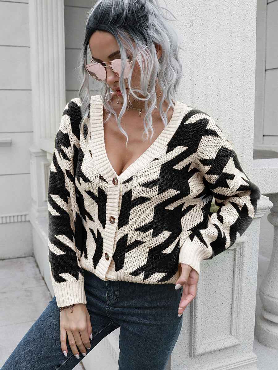 Houndstooth Button Down Cardigan - aurelia-clothing-8955