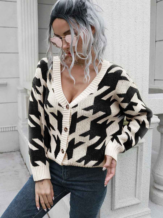 Houndstooth Button Down Cardigan - aurelia-clothing-8955