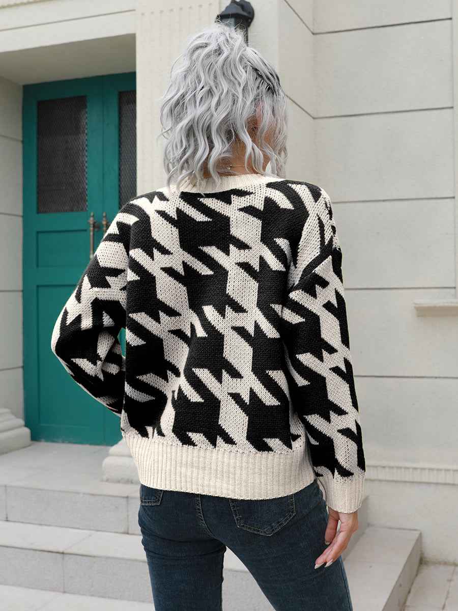 Houndstooth Button Down Cardigan - aurelia-clothing-8955