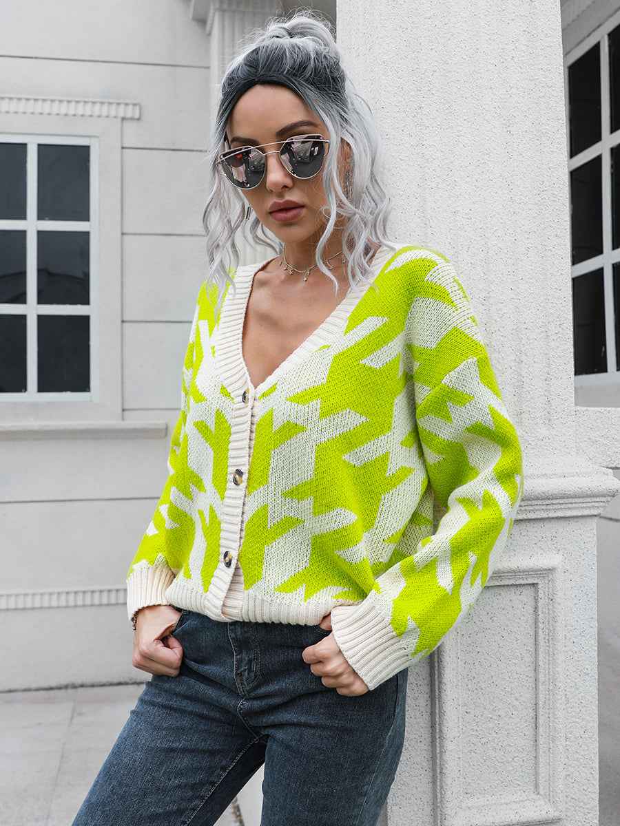 Houndstooth Button Down Cardigan - aurelia-clothing-8955