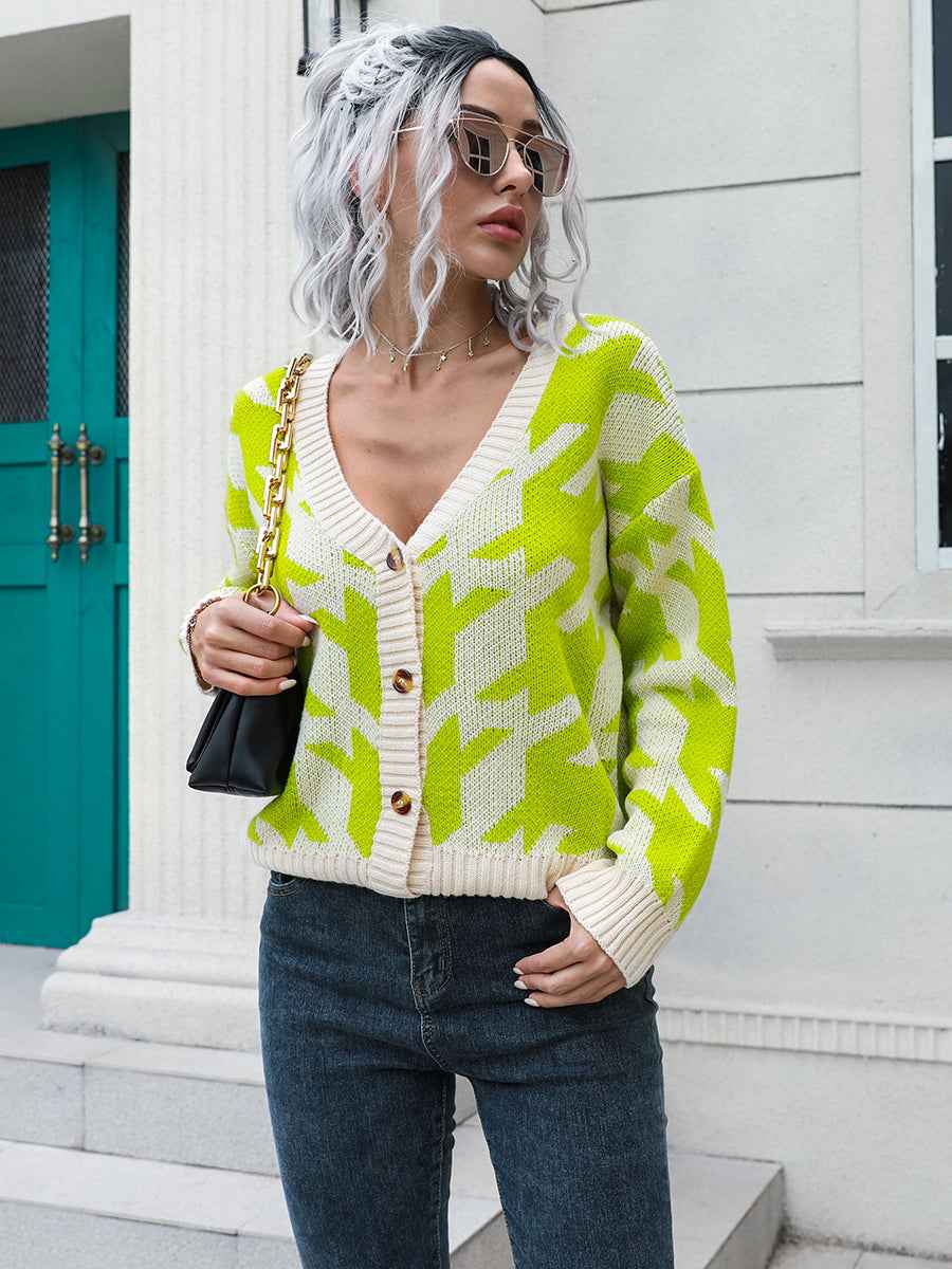 Houndstooth Button Down Cardigan - aurelia-clothing-8955
