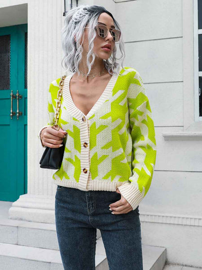 Houndstooth Button Down Cardigan - aurelia-clothing-8955