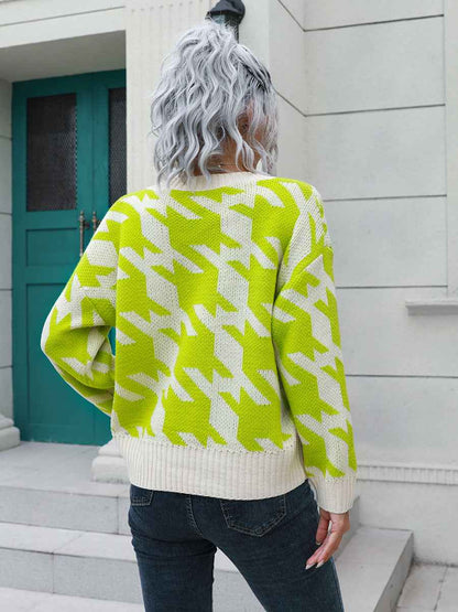 Houndstooth Button Down Cardigan - aurelia-clothing-8955
