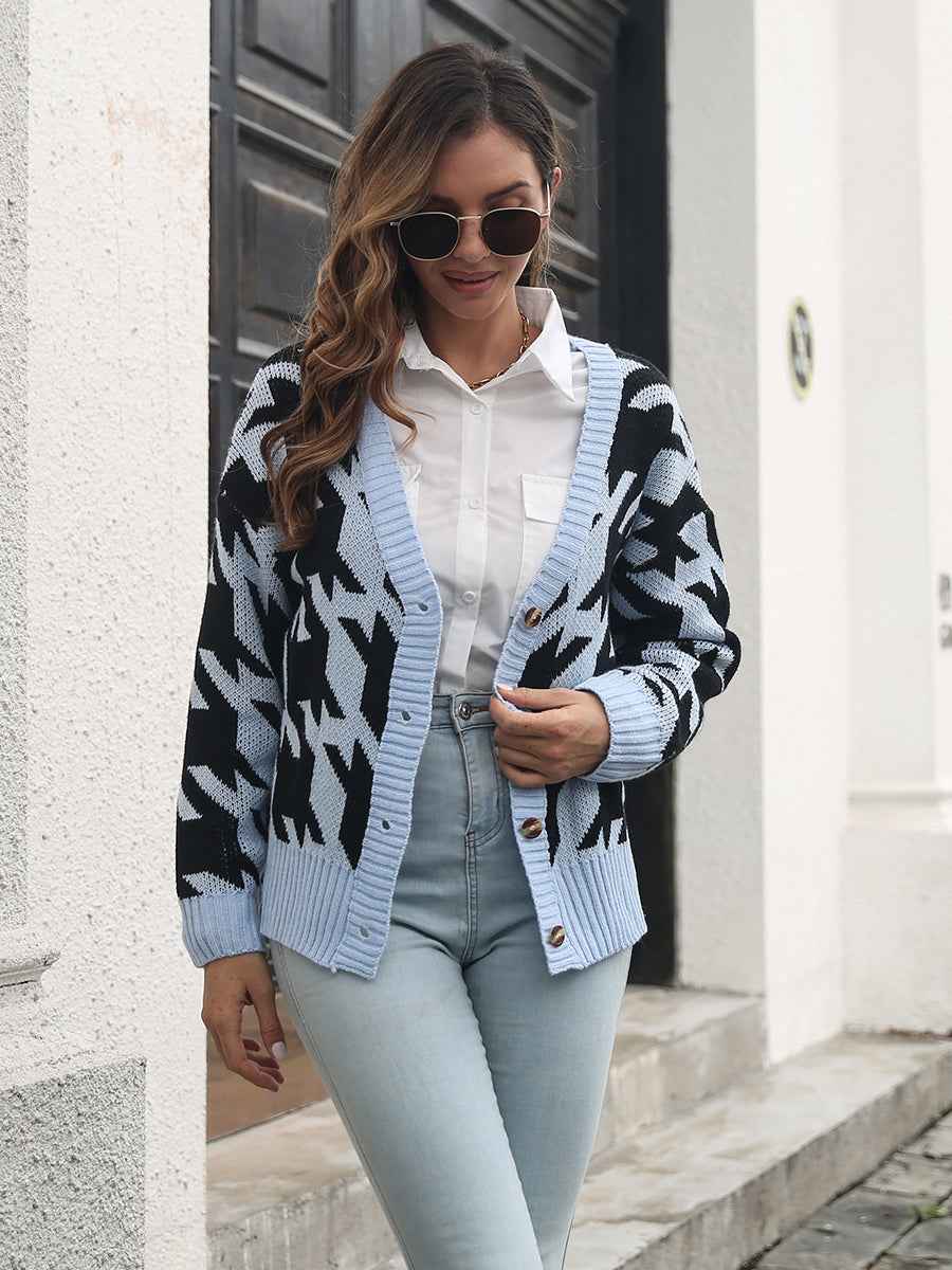Houndstooth Button Down Cardigan - aurelia-clothing-8955