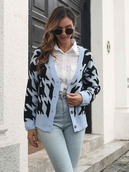 Houndstooth Button Down Cardigan - aurelia-clothing-8955