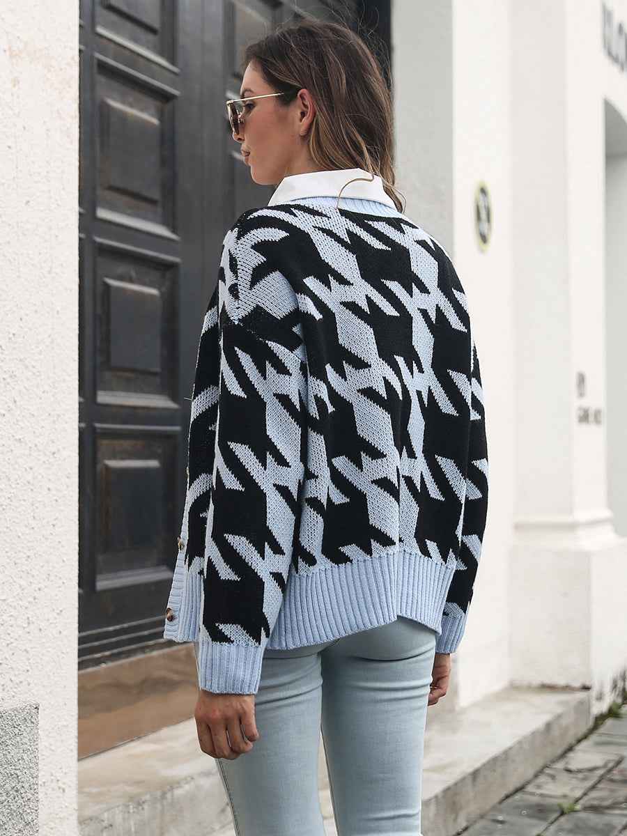 Houndstooth Button Down Cardigan - aurelia-clothing-8955