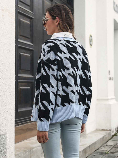 Houndstooth Button Down Cardigan - aurelia-clothing-8955